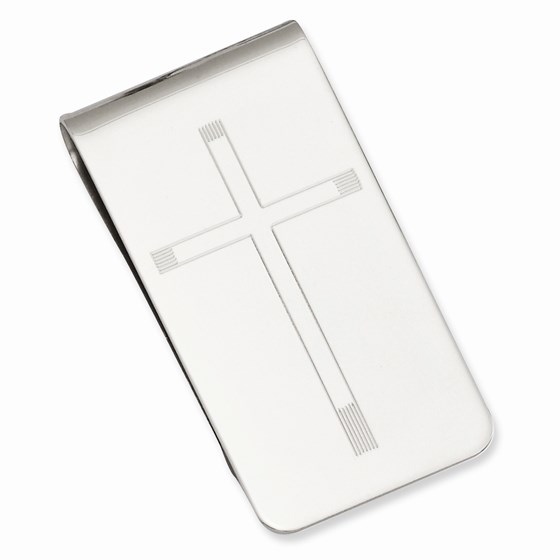 Rhodium Plated Cross Engravable Money Clip Rhodium Plated Cross Engravable Money Clip